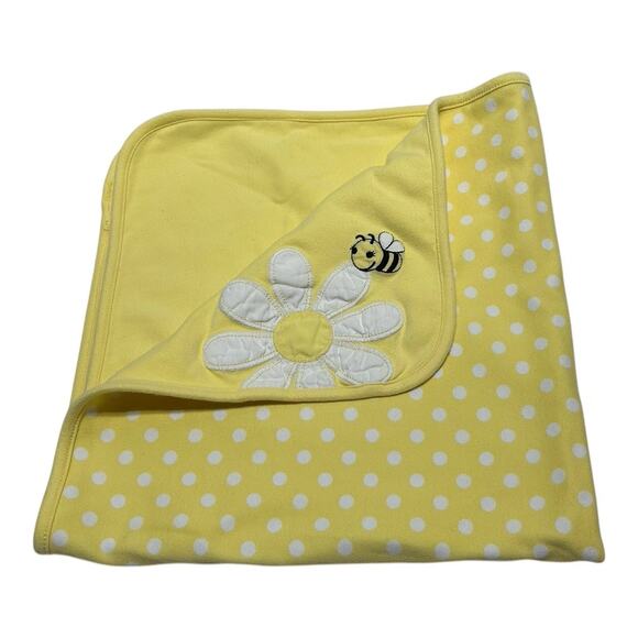 2010 Gymboree Baby Blanket Bumble Bee Daisy Yellow White Polka Dot Cotton - Picture 1 of 8